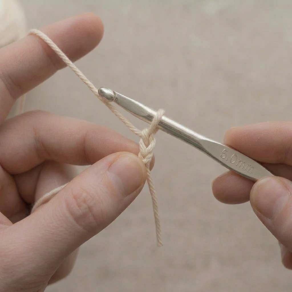 One loop on the hook with the first chain stitch forming below it
