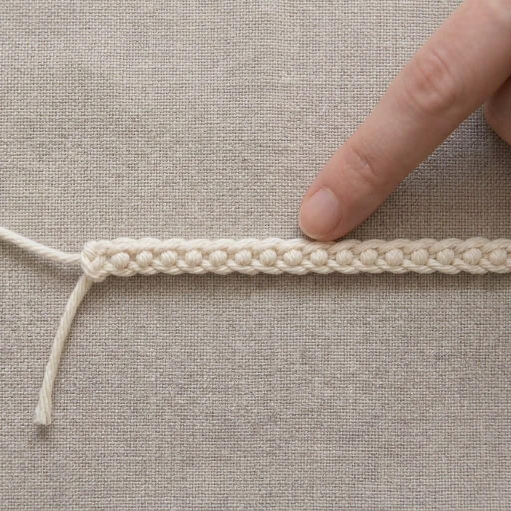 The back of a chain, a row of small bumps, one for each chain stitch