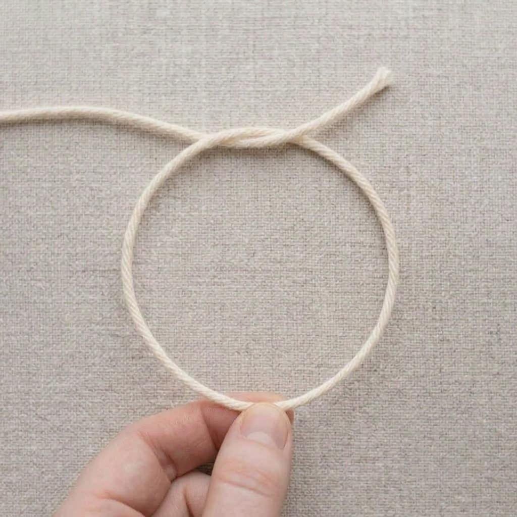 The tail crossing over the working yarn to form a loop